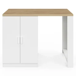 Ilot de cuisine central bois blanc 120 cm avec portes vitrées et rangements*IDMarket Online