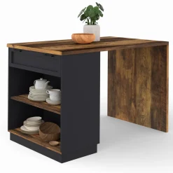 Ilot de cuisine mange debout 4 personnes bois foncé et noir*IDMarket Discount