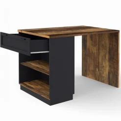 Ilot de cuisine mange debout 4 personnes bois foncé et noir*IDMarket Discount