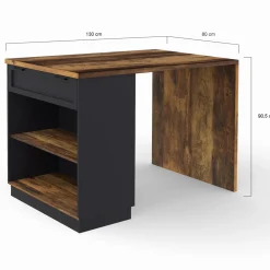 Ilot de cuisine mange debout 4 personnes bois foncé et noir*IDMarket Discount