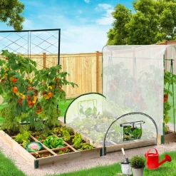 Kit complet 3 carrés potager et serre à tomates + treillis + housse*IDMarket Online