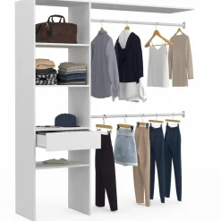 Kit dressing blanc pour placard avec étagères, tiroir et double penderie*IDMarket Outlet