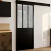 Kit porte coulissante verrière 83 cm en verre trempé givré, métal avec rail et fixations*IDMarket Online