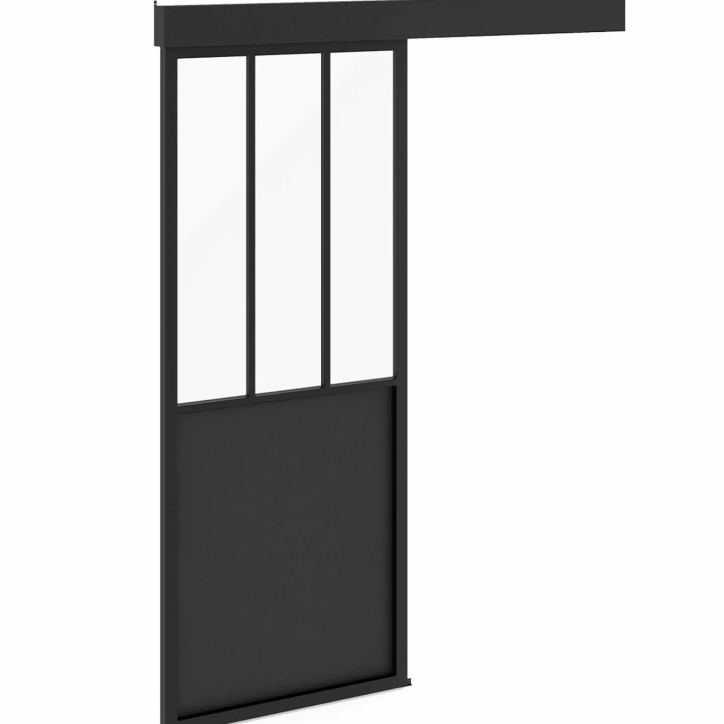 Kit porte coulissante verrière industrielle noire et verre trempé*IDMarket Sale