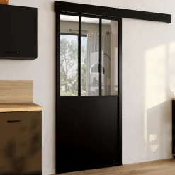 Kit porte coulissante vitrée verre trempé en métal avec MDF*IDMarket Online