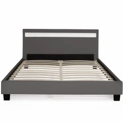 Lit 2 places avec LED 140x190 cm gris*IDMarket Sale