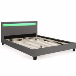 Lit 2 places avec LED 140x190 cm gris*IDMarket Sale