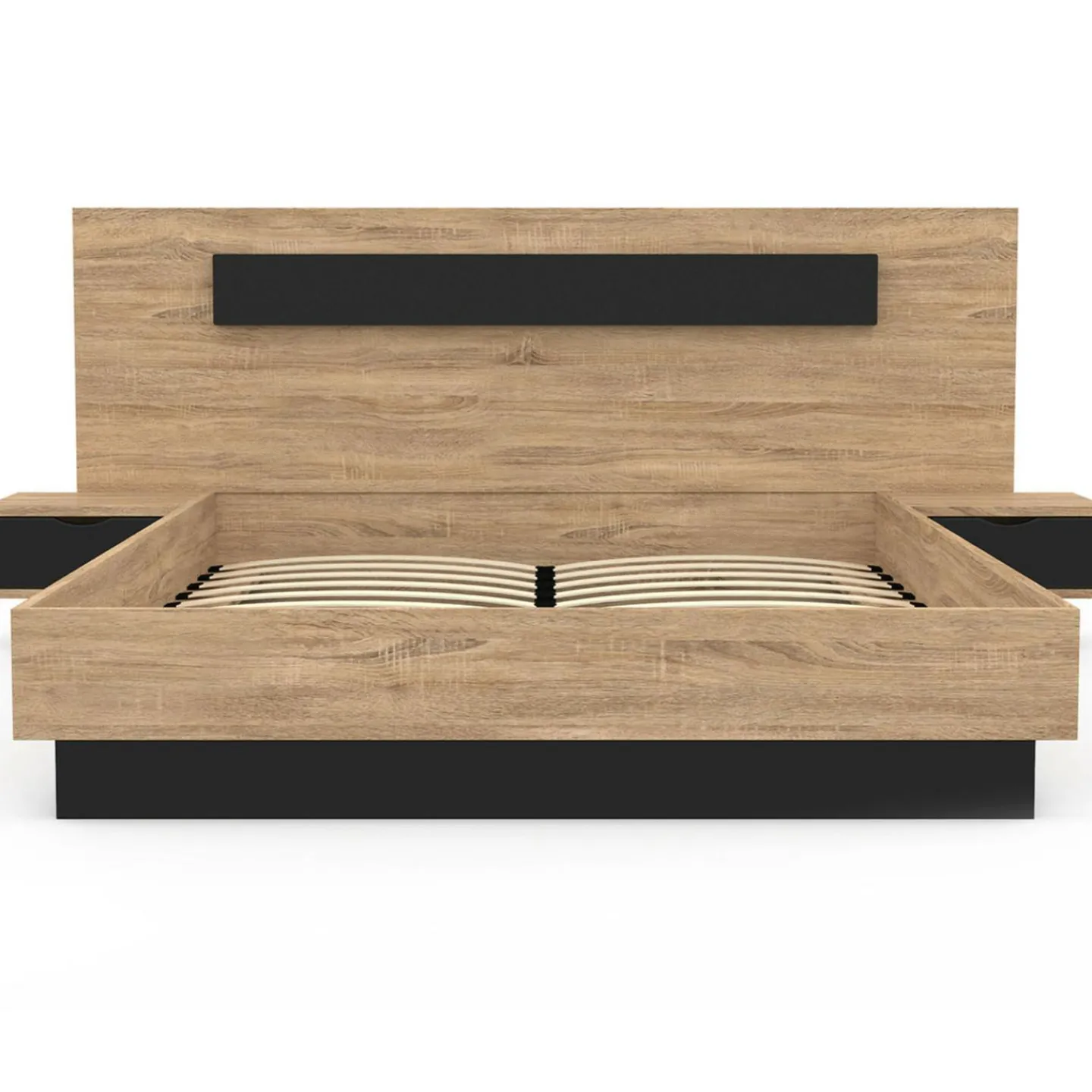 Lit 2 places double coffre 140x190 cm avec sommier et tables de chevet*IDMarket Best