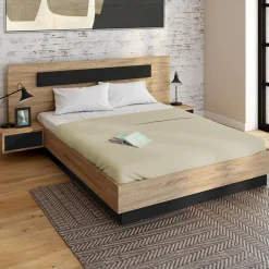 Lit 2 places double coffre 140x190 cm avec sommier et tables de chevet*IDMarket Best