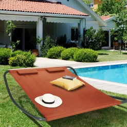 Lit bain de soleil 2 places terracotta en toile*IDMarket