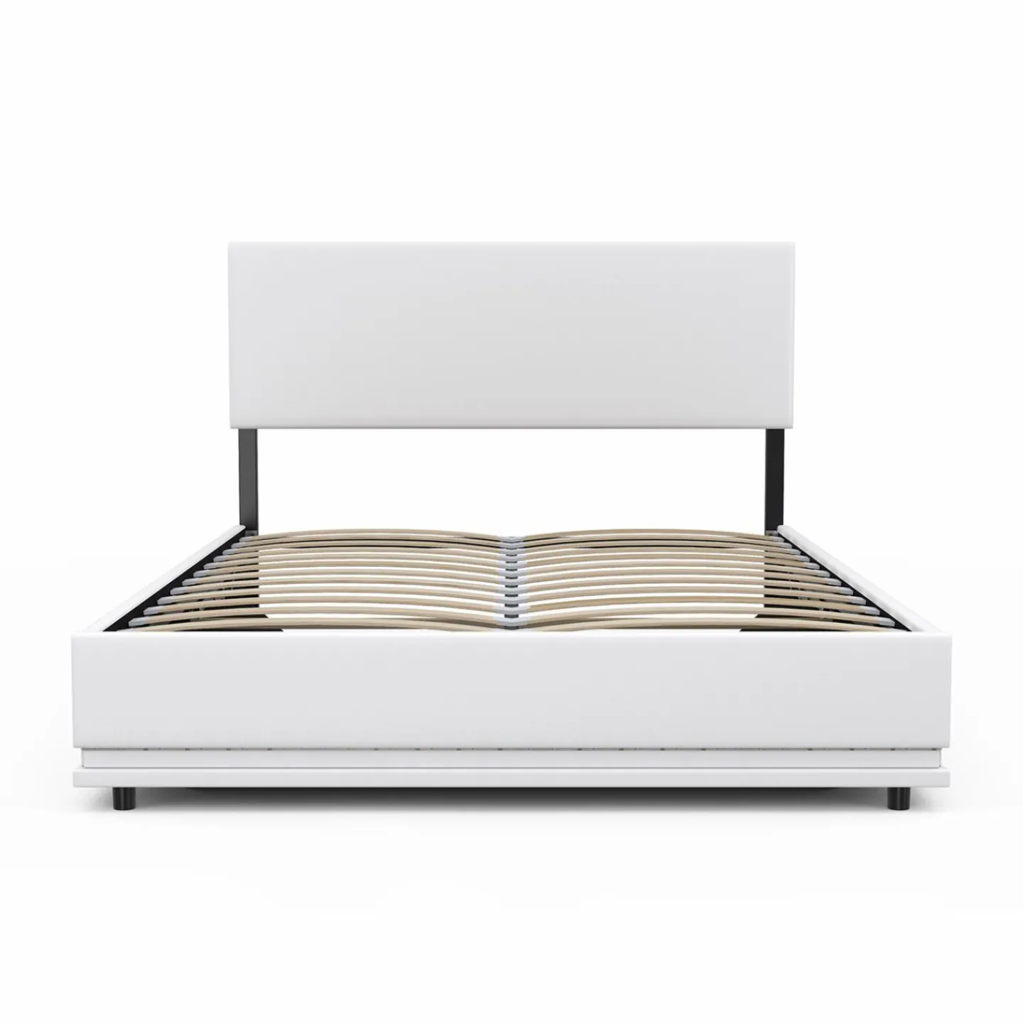 Lit coffre 2 places 140x190 en PVC blanc avec sommier et LED*IDMarket New