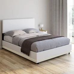 Lit coffre 2 places 140x190 en PVC blanc avec sommier et LED*IDMarket New