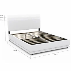 Lit coffre 2 places 140x190 en PVC blanc avec sommier et LED*IDMarket New