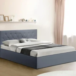 Lit coffre avec tête de lit gris 160x200 cm*IDMarket New