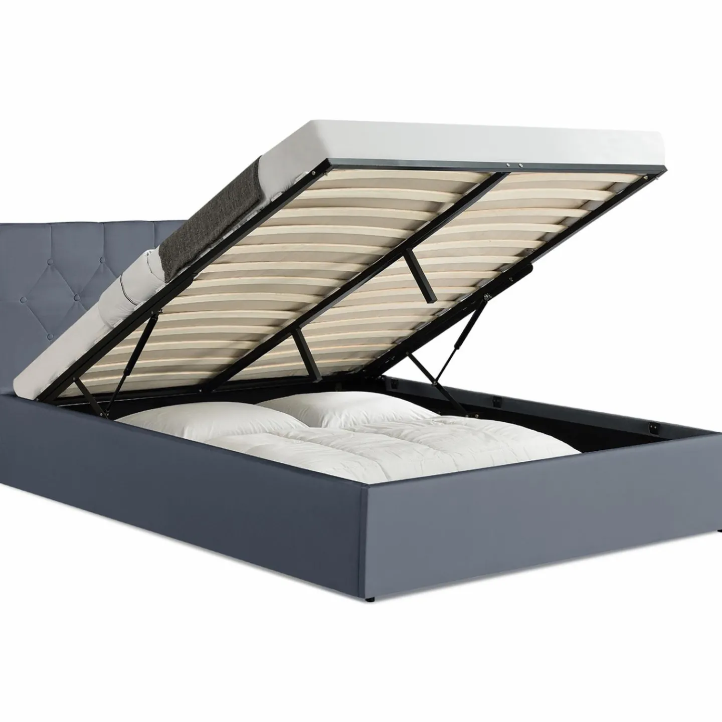Lit coffre avec tête de lit gris 140x190 CM*IDMarket New