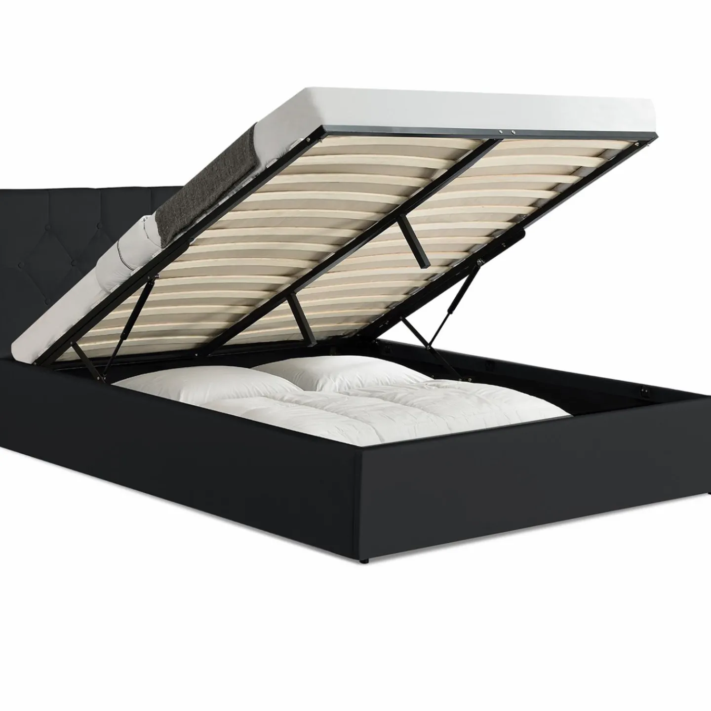 Lit coffre avec tête de lit noir 160x200 cm*IDMarket Best