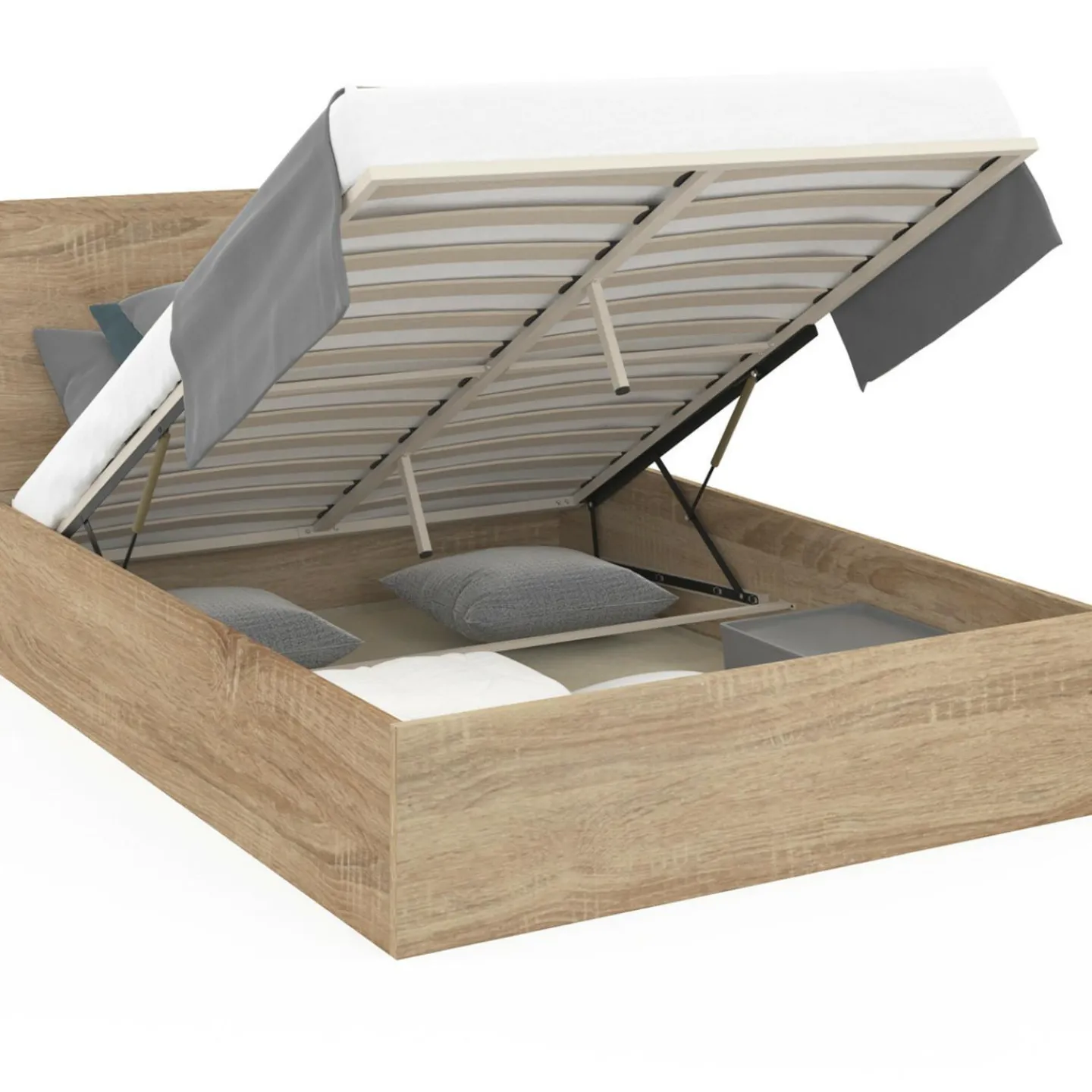 Lit coffre deux personnes façon hêtre 160 x 200 cm*IDMarket Hot