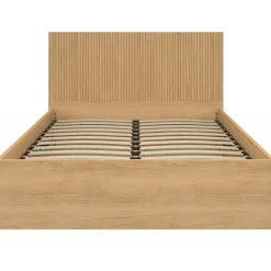 Lit coffre double 140 x 190 cm avec tête de lit et sommier effet lattes et bois*IDMarket New