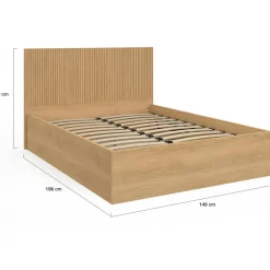Lit coffre double 140 x 190 cm avec tête de lit et sommier effet lattes et bois*IDMarket New