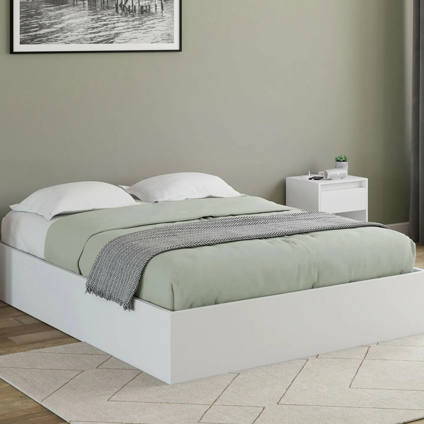 Lit coffre double avec sommier 160 x 200 cm blanc*IDMarket Outlet