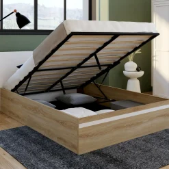 Lit coffre double avec tête de lit et sommier*IDMarket New