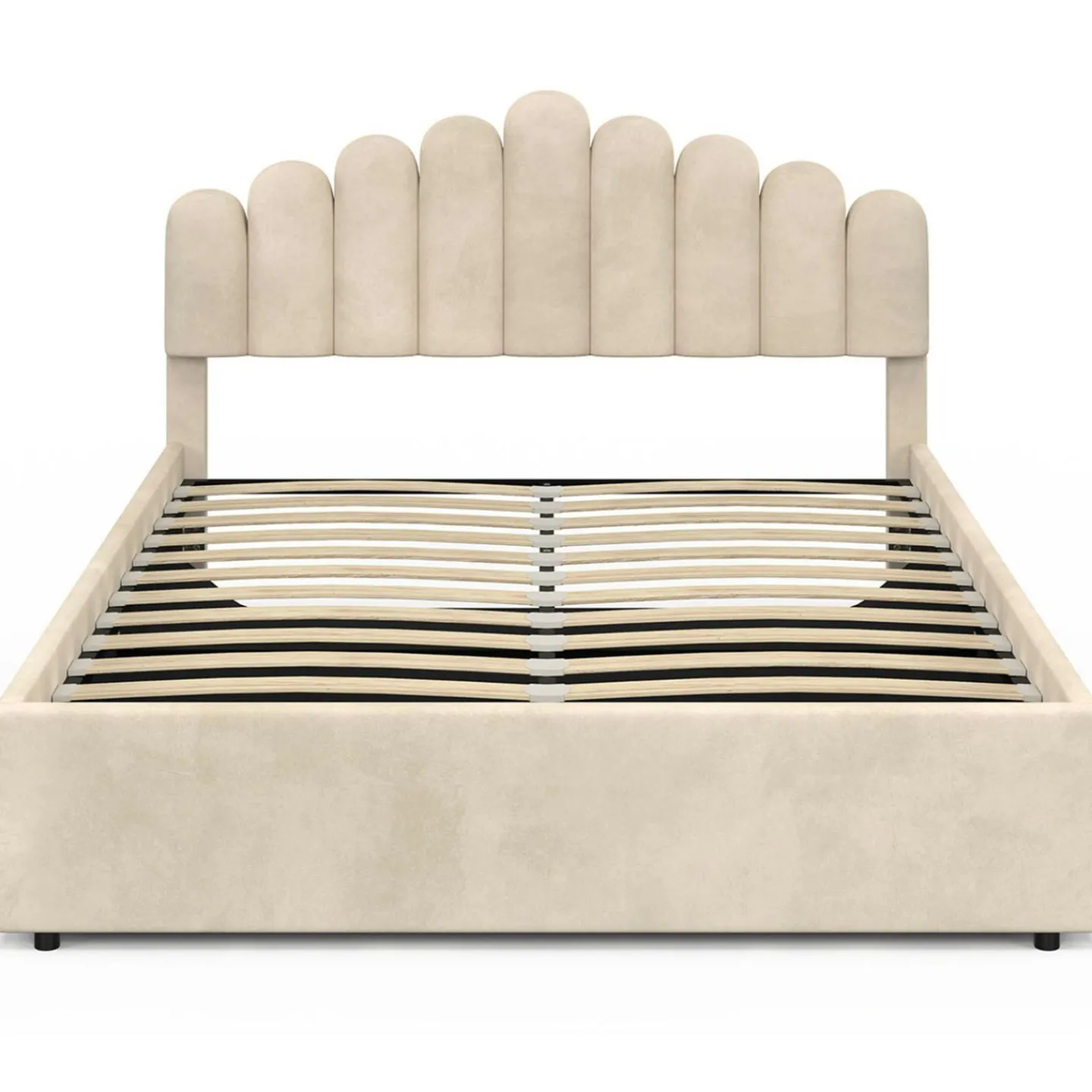 Lit coffre double avec tête de lit et sommier 140 x 190 cm velours beige*IDMarket