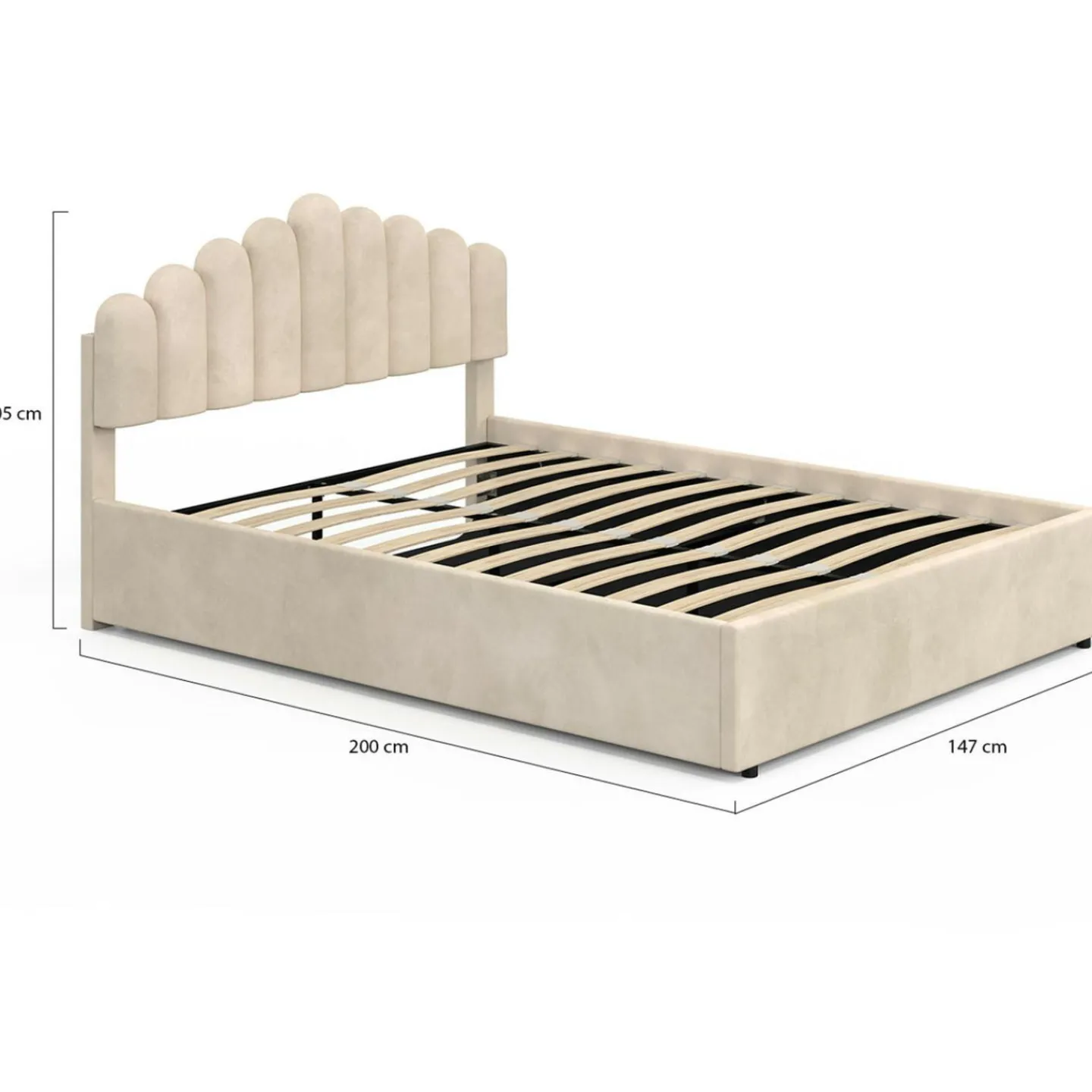 Lit coffre double avec tête de lit et sommier 140 x 190 cm velours beige*IDMarket