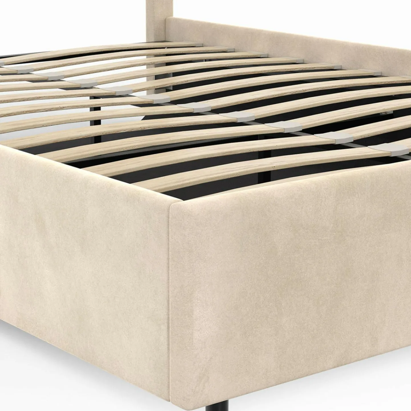 Lit coffre double avec tête de lit et sommier 140 x 190 cm velours beige*IDMarket