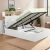 Lit coffre double avec tête de lit, rangements et sommier blanc et bois*IDMarket Clearance