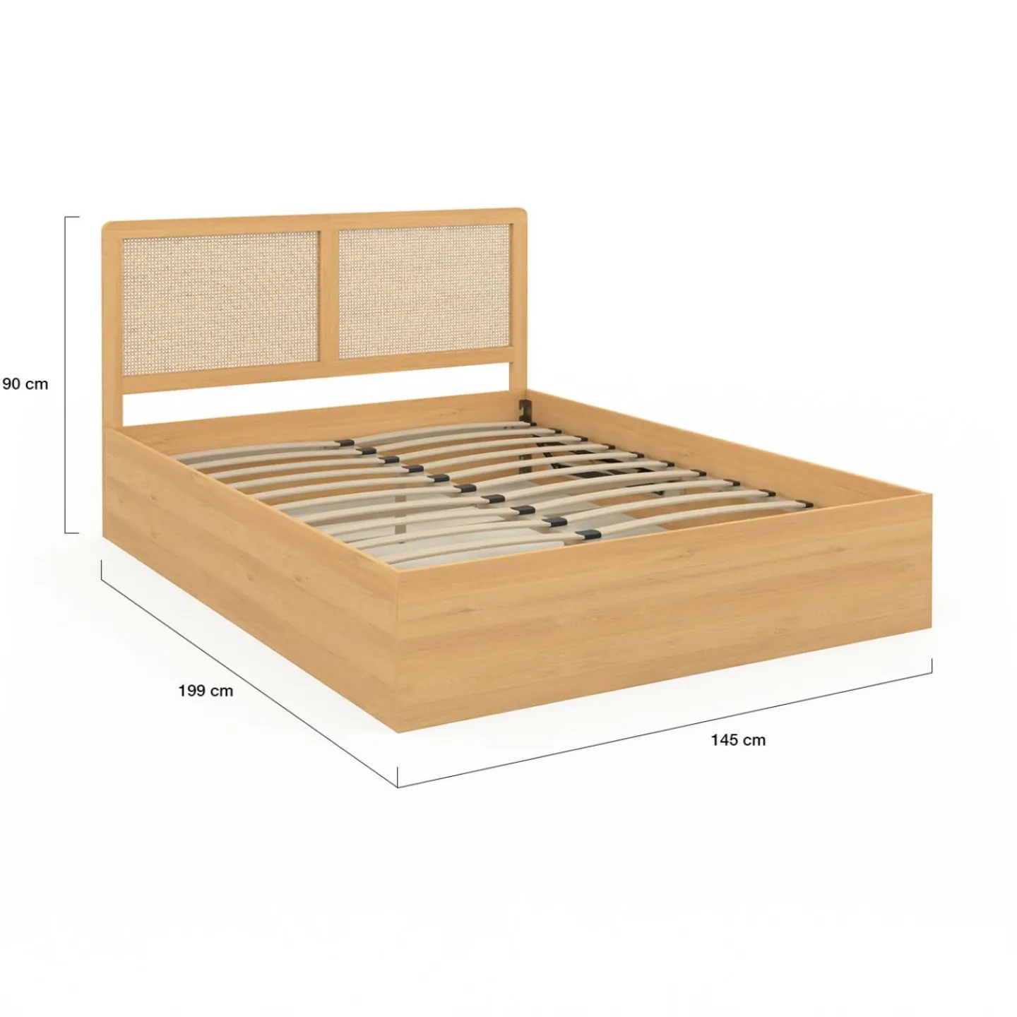 Lit coffre double avec tête de lit cannage*IDMarket Clearance