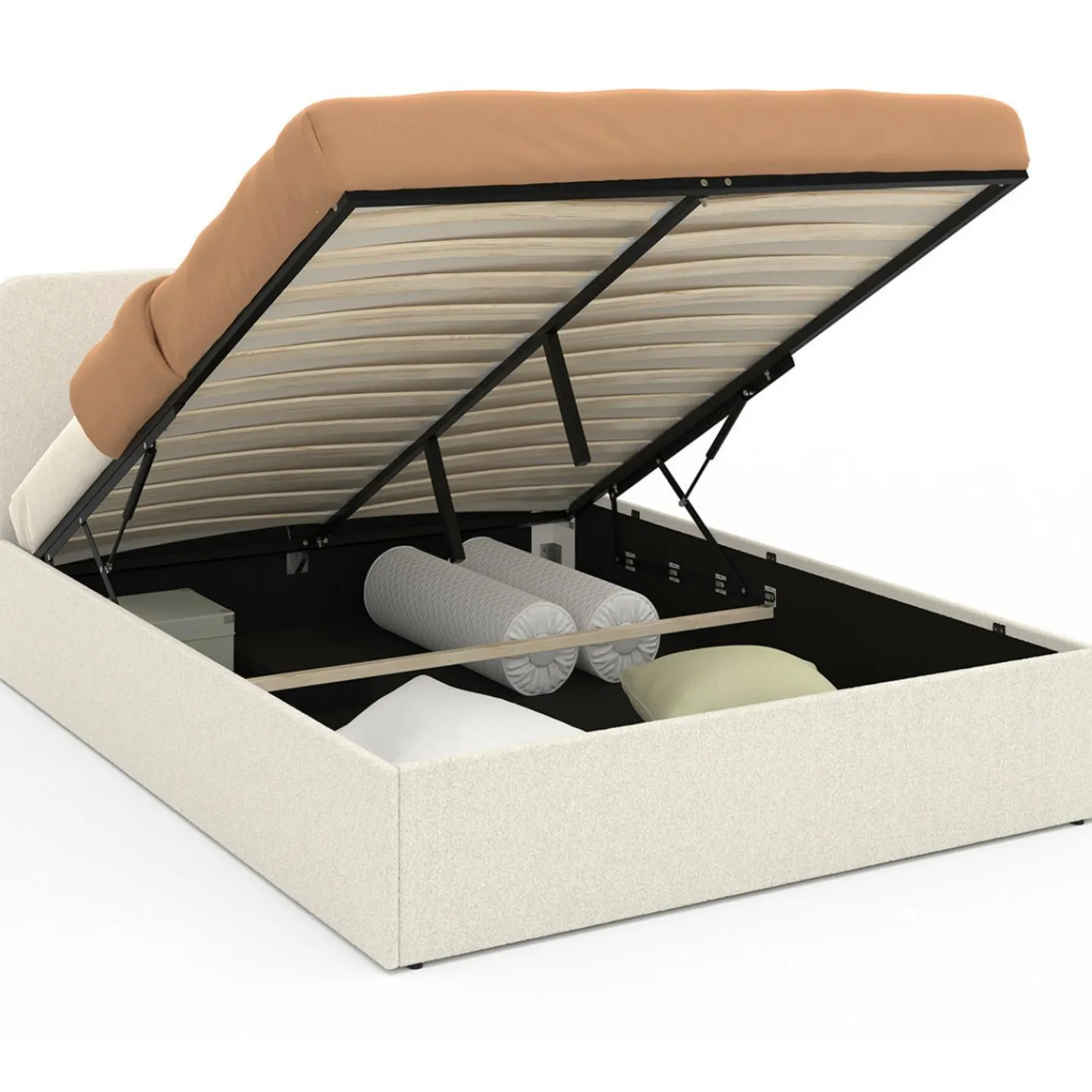 Lit coffre double avec tête de lit et sommier 140x190 cm tissu bouclette*IDMarket Sale