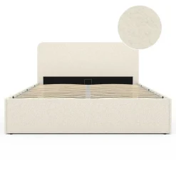 Lit coffre double avec tête de lit et sommier 140x190 cm tissu bouclette*IDMarket Sale