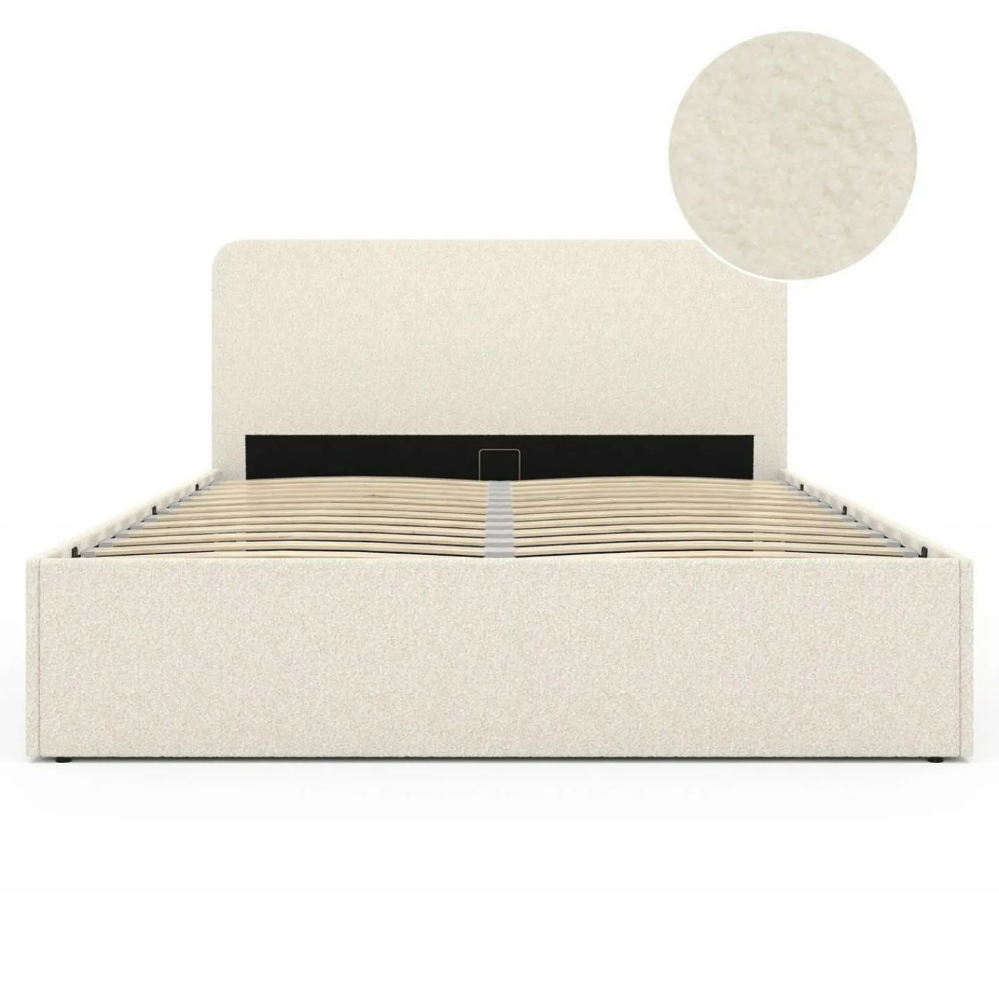 Lit coffre double avec tête de lit et sommier 140x190 cm tissu bouclette*IDMarket Sale