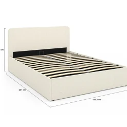 Lit coffre double avec tête de lit et sommier 140x190 cm tissu bouclette*IDMarket Sale