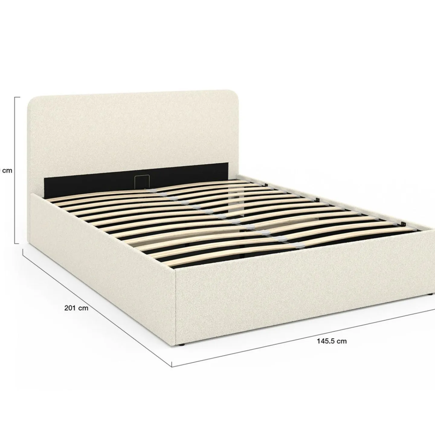 Lit coffre double avec tête de lit et sommier 140x190 cm tissu bouclette*IDMarket Sale