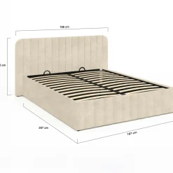 Lit coffre double avec tête de lit en velours beige 160x200 cm*IDMarket Outlet