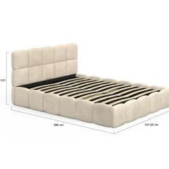 Lit coffre double avec tête de lit matelassée et sommier de 140 x 190 cm en velours beige*IDMarket New