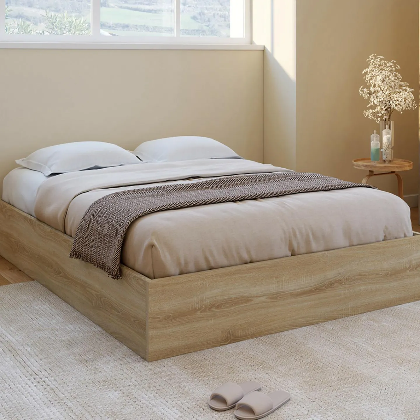 Lit coffre double SANDSIDE avec sommier 140 x 190 cm hêtre*IDMarket Hot