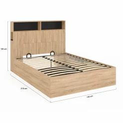 Lit coffre double 140x190 cm avec tête de lit façon hêtre et noir*IDMarket Discount
