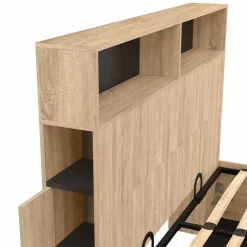 Lit coffre double 140x190 cm avec tête de lit façon hêtre et noir*IDMarket Discount