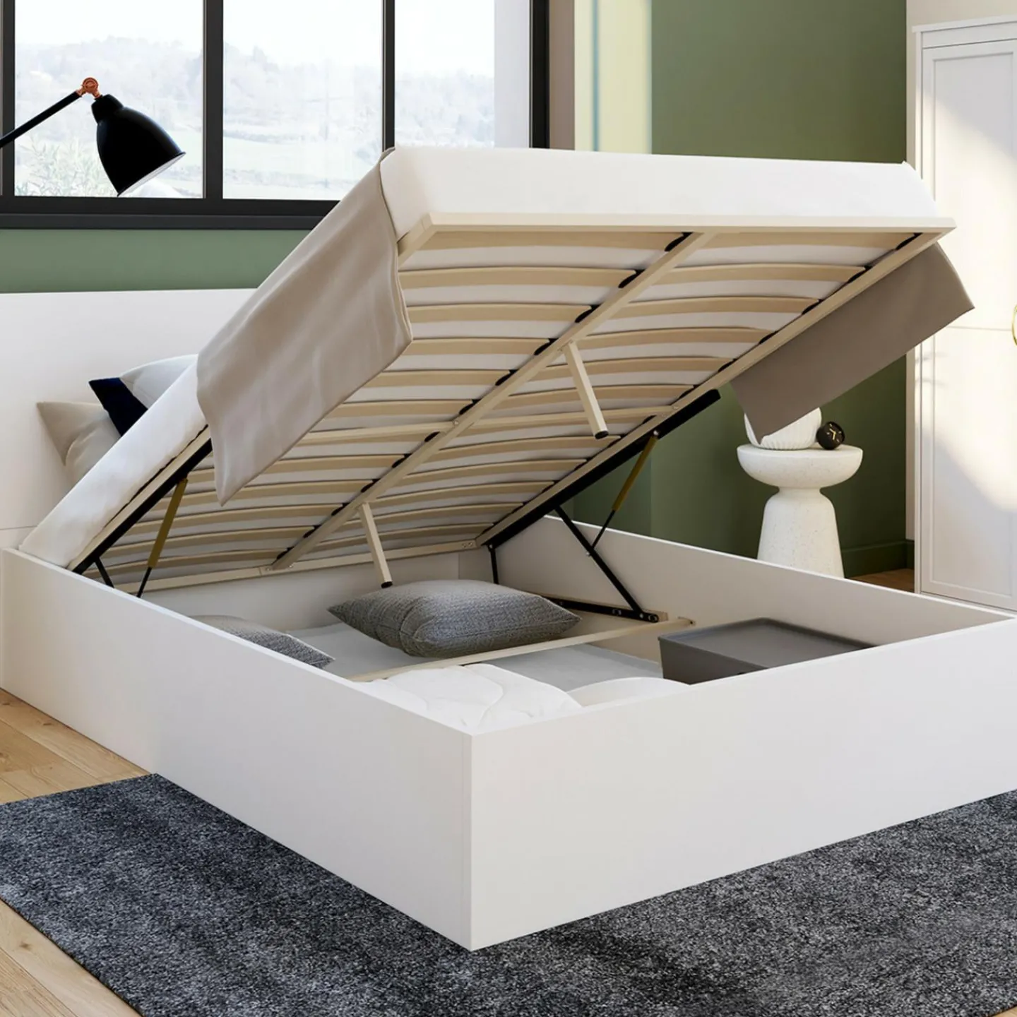 Lit coffre double 140x190 cm coloris blanc*IDMarket Outlet