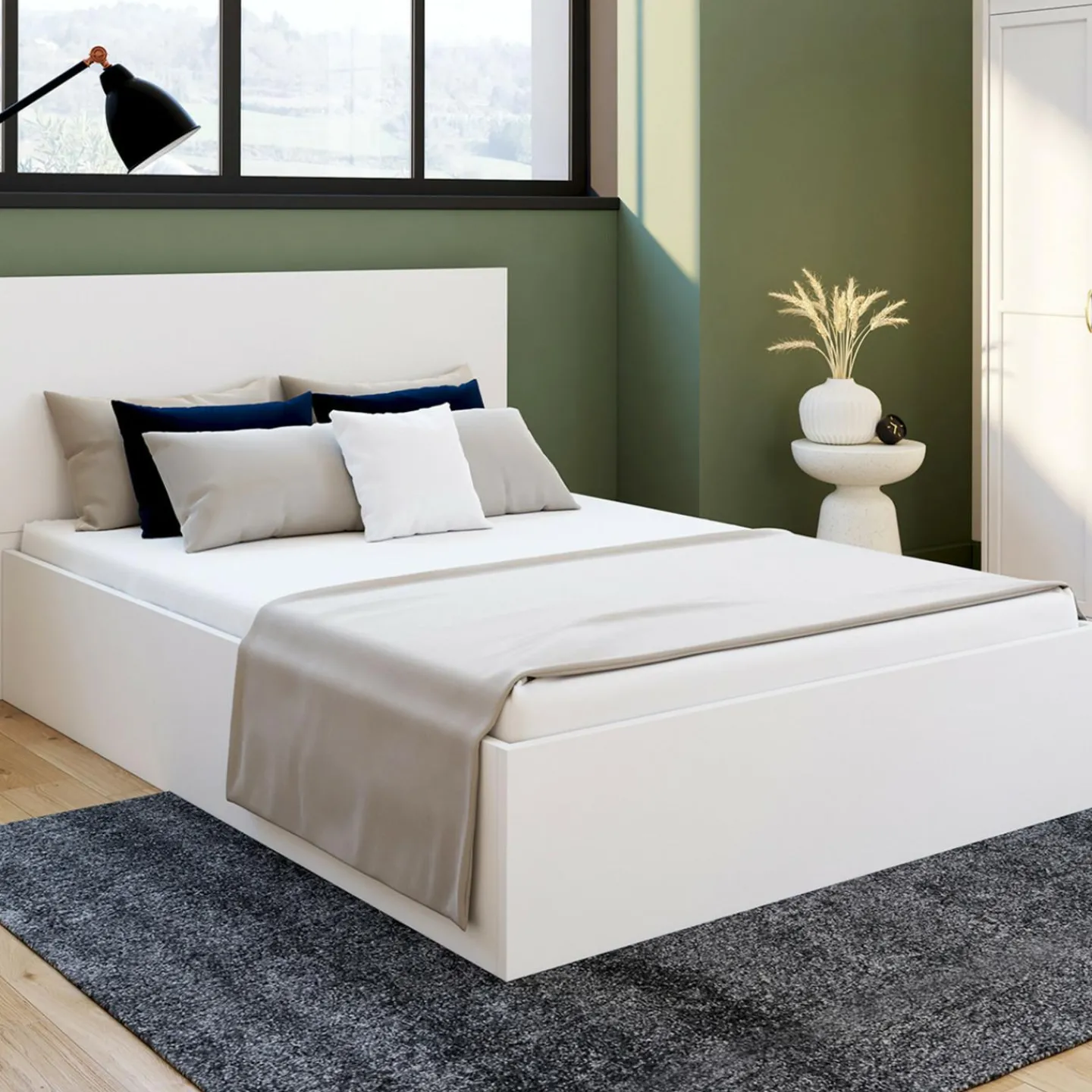Lit coffre double 140x190 cm coloris blanc*IDMarket Outlet