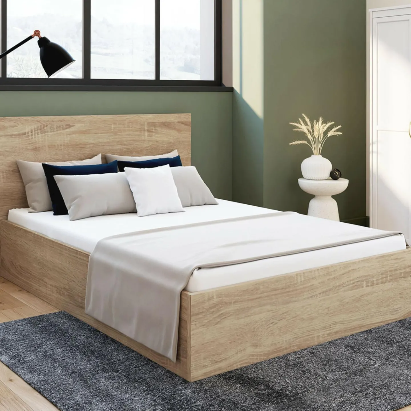 Lit coffre double 140x190 cm coloris bois*IDMarket New