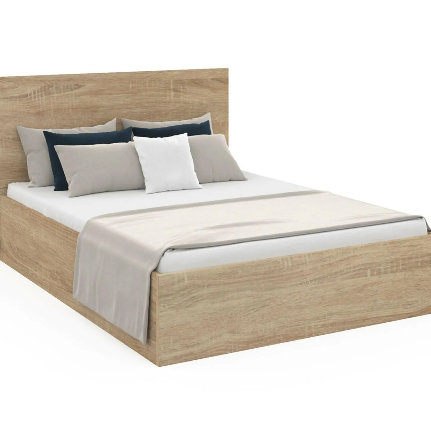 Lit coffre double 140x190 cm coloris bois*IDMarket New