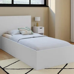 Lit coffre simple avec tête de lit et sommier 90 x 190 cm blanc*IDMarket