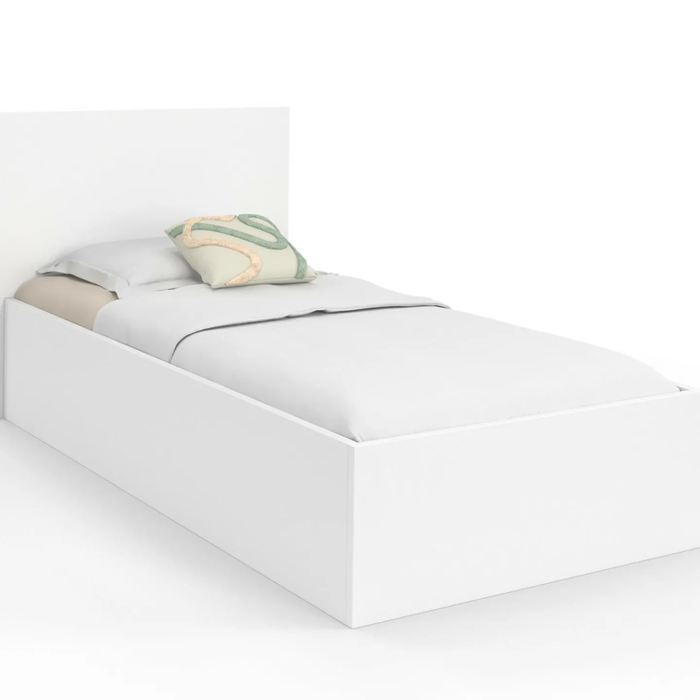 Lit coffre simple avec tête de lit et sommier 90 x 190 cm blanc*IDMarket