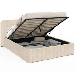 Lit coffre velours beige 140x190 avec sommier et tête de lit*IDMarket Best