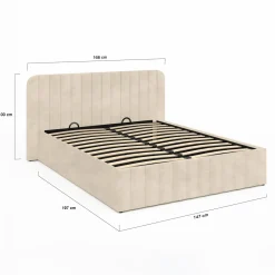 Lit coffre velours beige 140x190 avec sommier et tête de lit*IDMarket Best