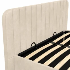 Lit coffre velours beige 140x190 avec sommier et tête de lit*IDMarket Best