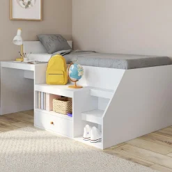 Lit combiné 90x190 cm avec bureau et rangements bois blanc*IDMarket Outlet